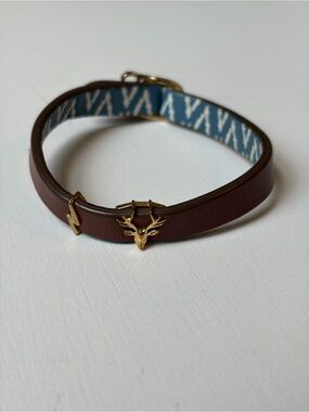 Keep Collective Reversible Brown and Blue Chevron Bracelet with 2 Gold Charms
